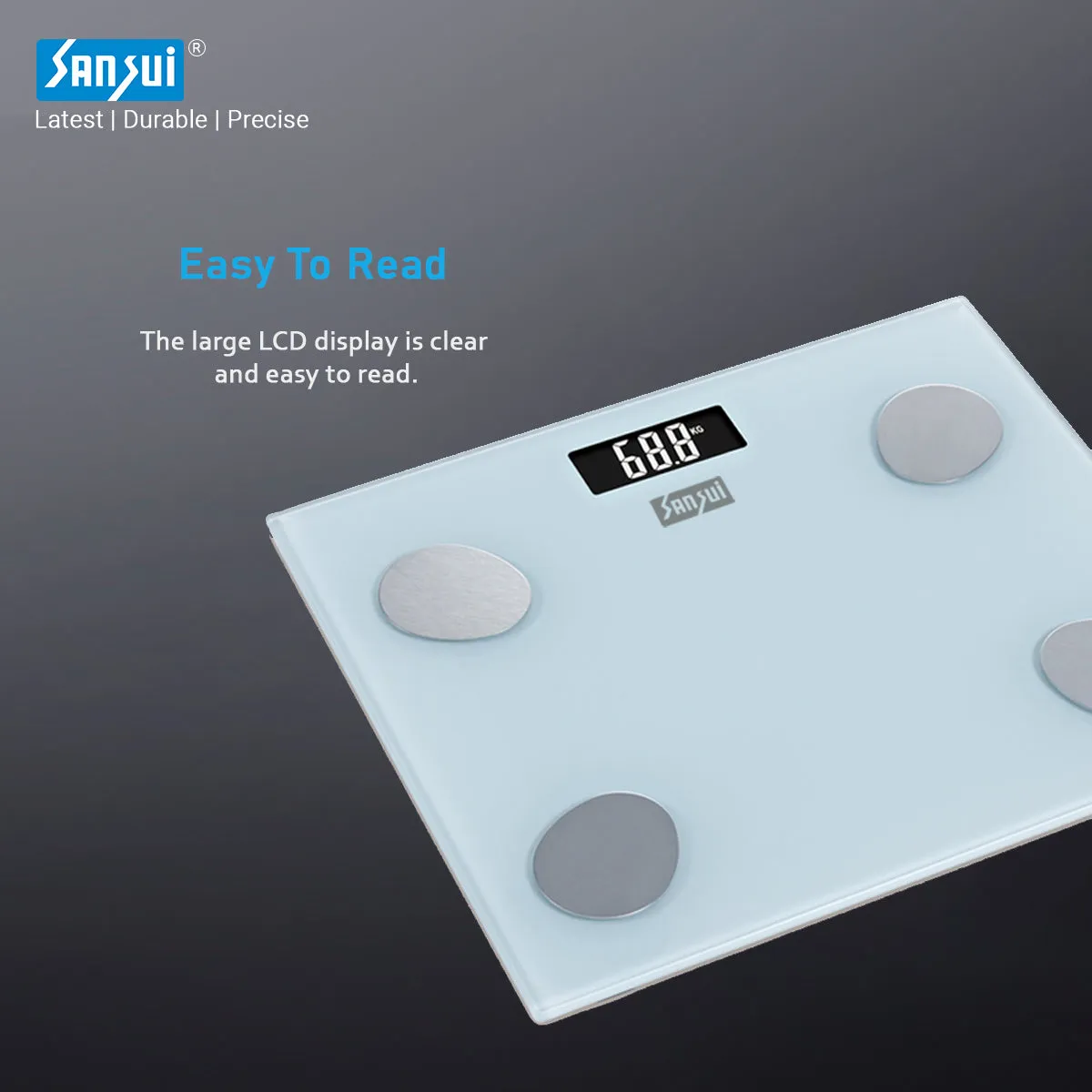 Sansui Smart Body Fat Analyser | Bluetooth Enabled with Smart App (150Kg, White)