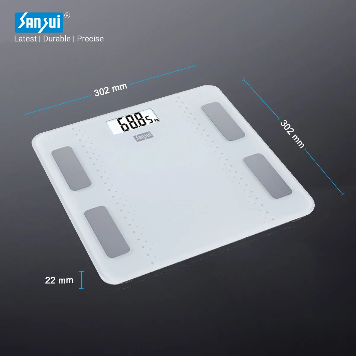 Sansui Smart Body Fat Analyser | Bluetooth Enabled with Smart App (180Kg, White)
