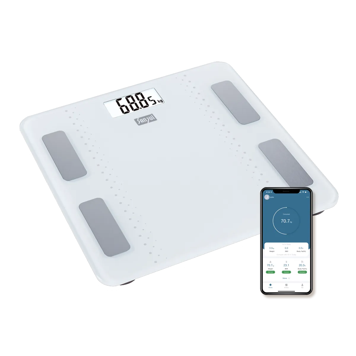 Sansui Smart Body Fat Analyser | Bluetooth Enabled with Smart App (180Kg, White)