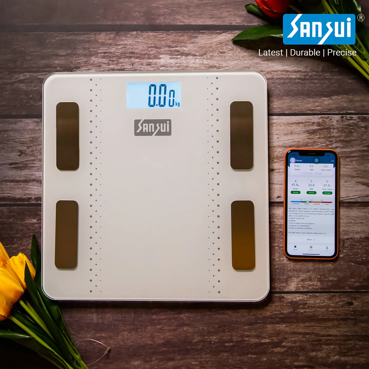 Sansui Smart Body Fat Analyser | Bluetooth Enabled with Smart App (180Kg, White)