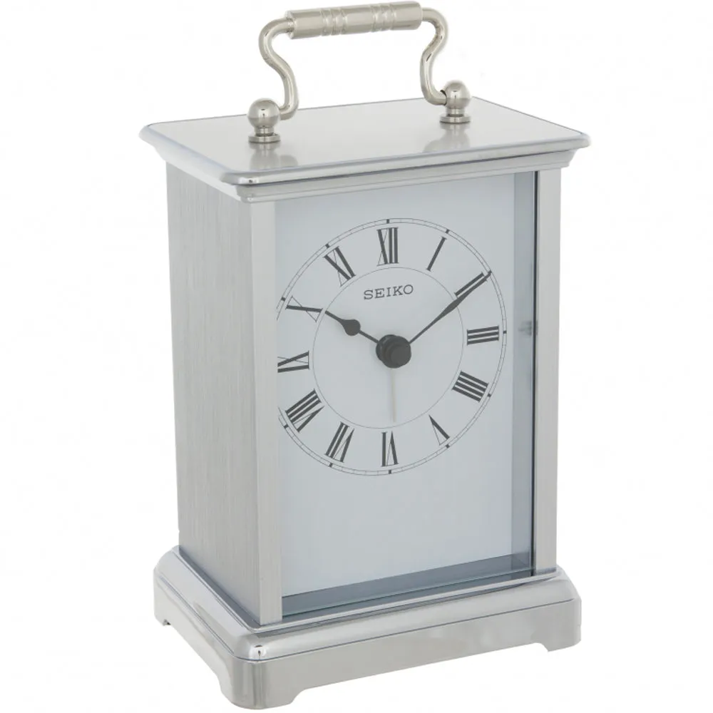 Seiko Silver Plated Carriage Clock QHE093S