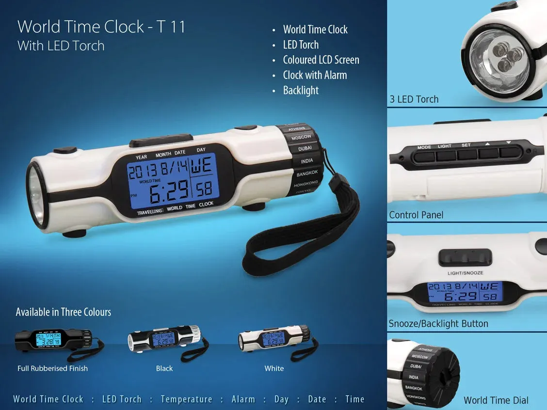 T11 – Round World Time Clock With Torch (Backlit)
