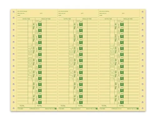 Time Clock Cards for Tracking Regular and Extra Time - Easy-Read Time Cards for Front-Loaders - Manual Style/Compatible with Computer Systems - 1-Part Heavy Duty Manila/Buff Card Stock