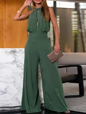 UAKISS  -  2024 Summer New Women's Jumpsuit Temperament Elegant Woman Solid Sexy Halter Hollow Out Sleeveless Formal Working Jumpsuit