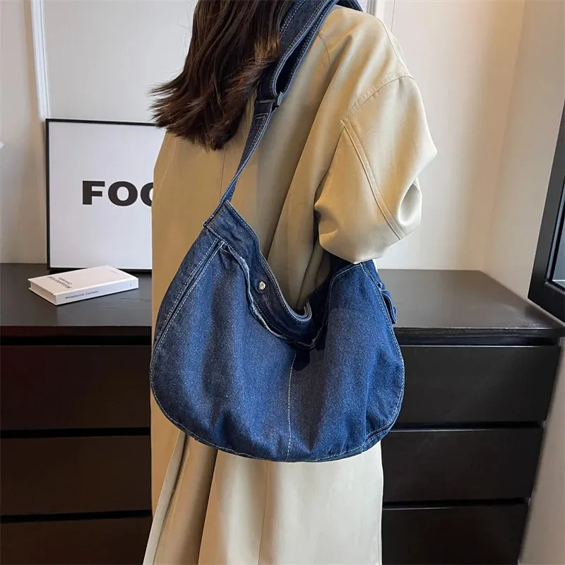 UAKISS  -  Fashion Washed Denim Crossbody Bags For Women Large Capacity Casual Shoulder Tote Bag Student School Bag Female Travel Handbag