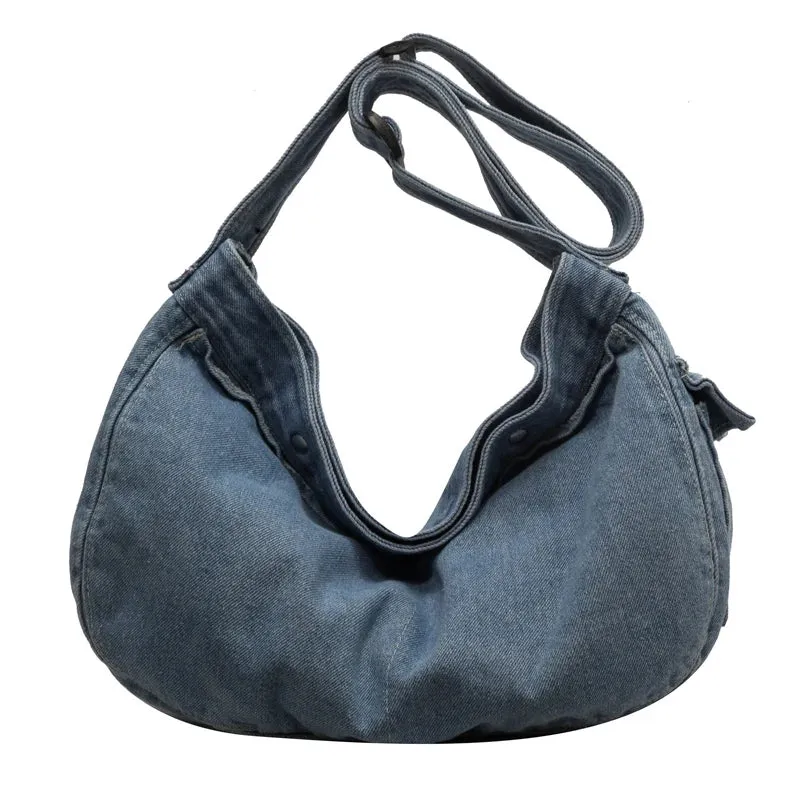 UAKISS  -  Fashion Washed Denim Crossbody Bags For Women Large Capacity Casual Shoulder Tote Bag Student School Bag Female Travel Handbag