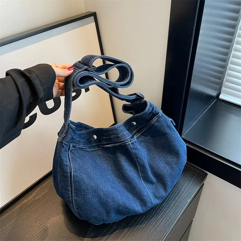 UAKISS  -  Fashion Washed Denim Crossbody Bags For Women Large Capacity Casual Shoulder Tote Bag Student School Bag Female Travel Handbag