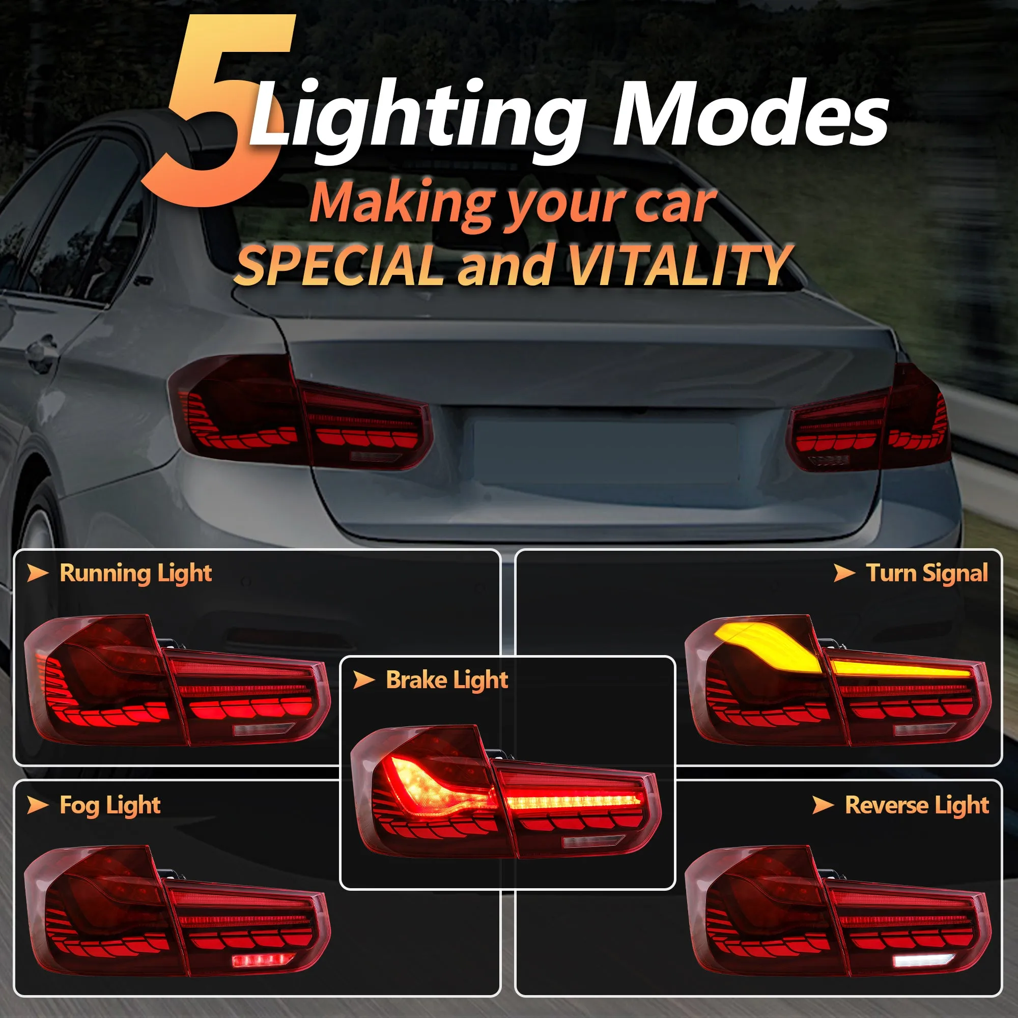 VLAND OLED Tail Lights For BMW 3-Series F30 F35 F80 M3 6th Gen Sedan 2012-2018 [E-MARK. DOT.]