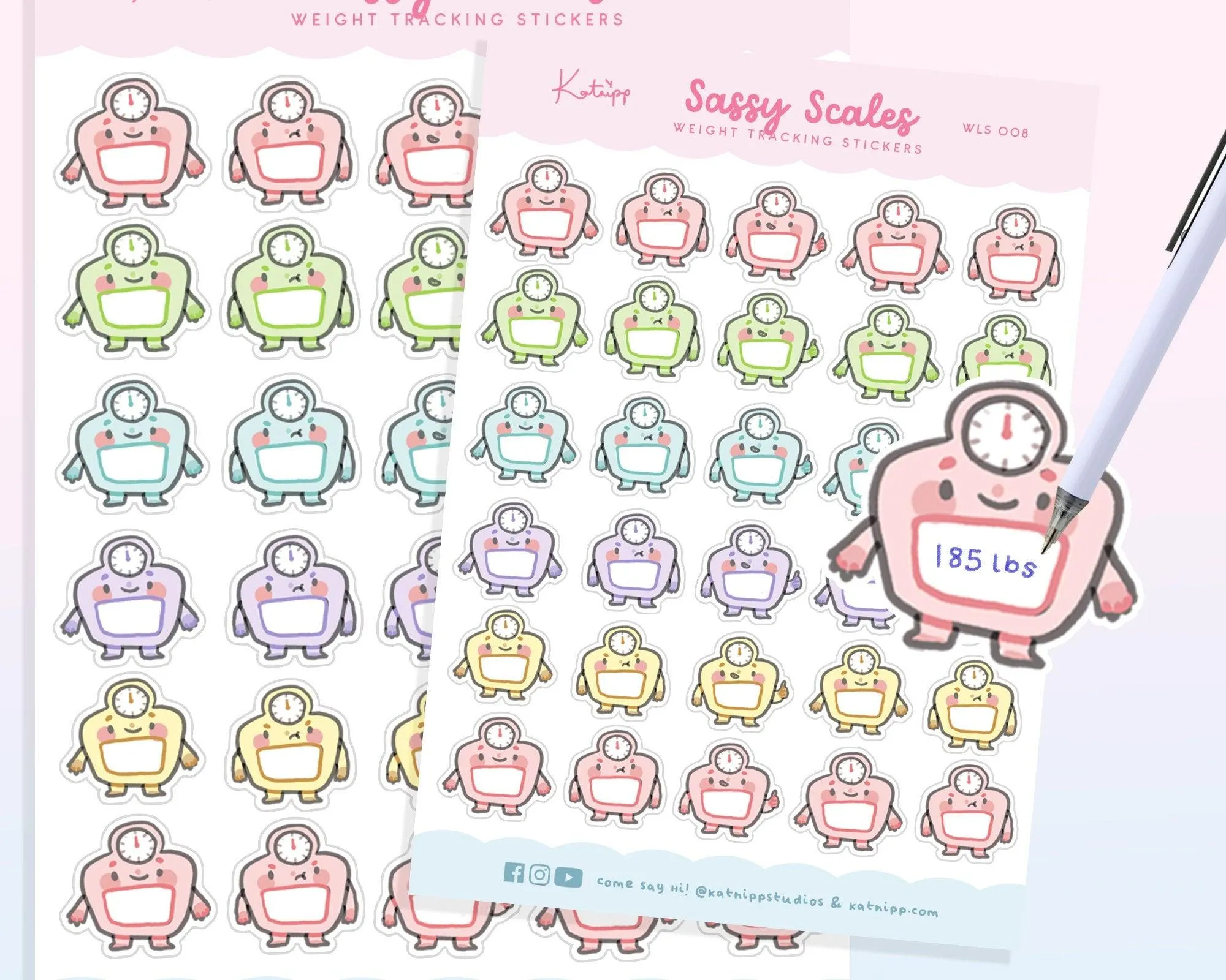 Weight Tracking Planner Sticker Sheet | Cute Kawaii Scale Stickers for Weight Loss Journals & Bariatric Planning | WLS 008