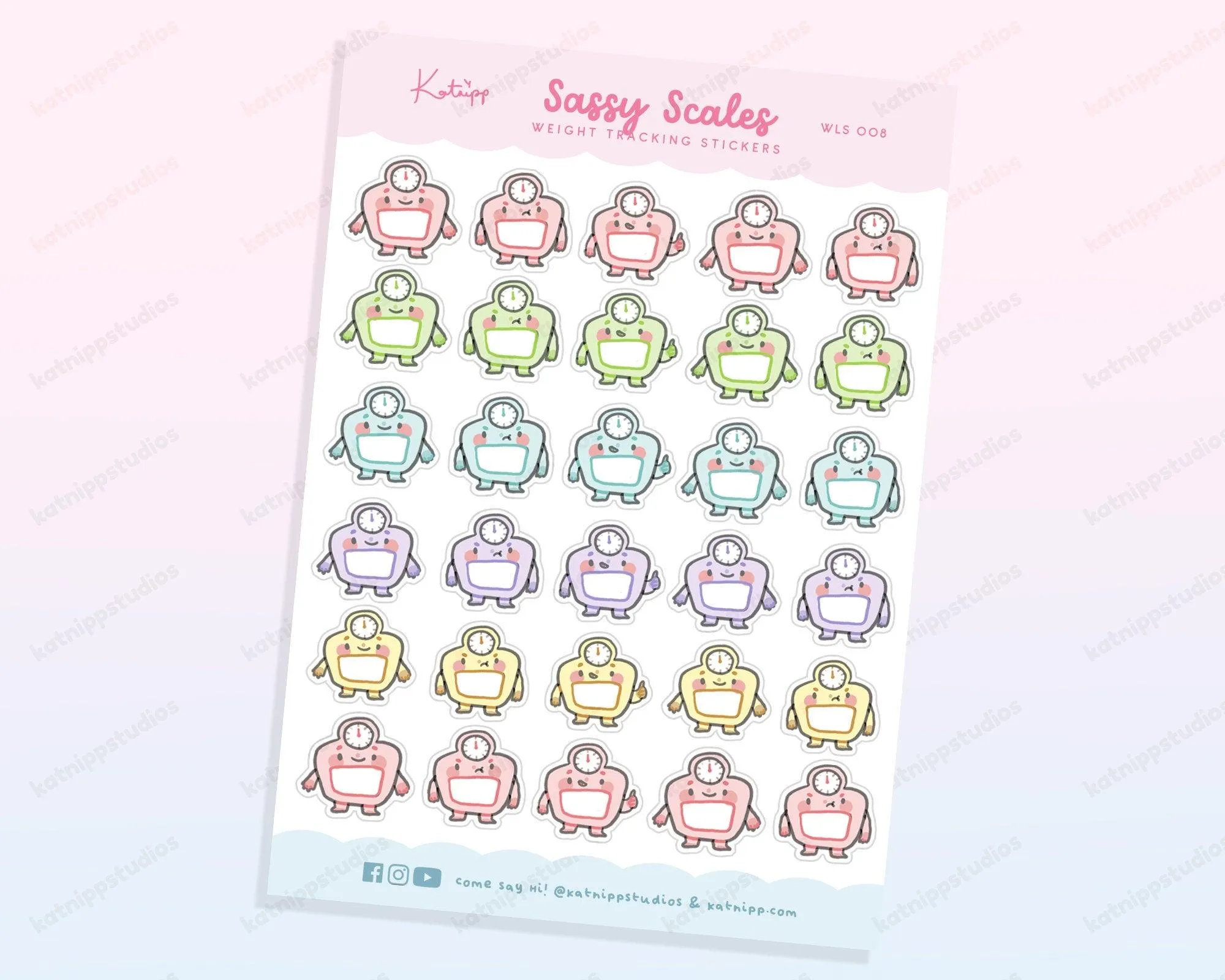 Weight Tracking Planner Sticker Sheet | Cute Kawaii Scale Stickers for Weight Loss Journals & Bariatric Planning | WLS 008