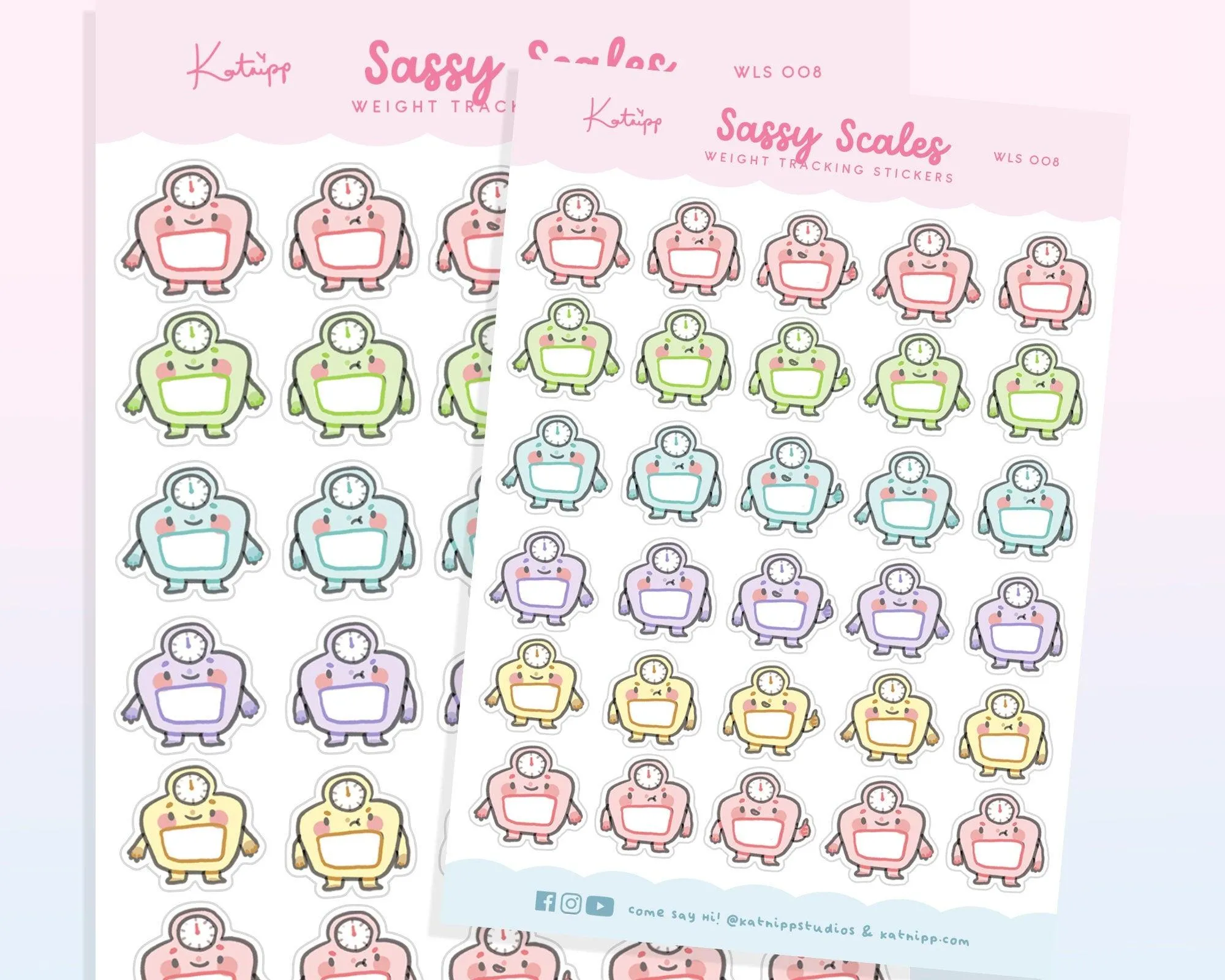 Weight Tracking Planner Sticker Sheet | Cute Kawaii Scale Stickers for Weight Loss Journals & Bariatric Planning | WLS 008
