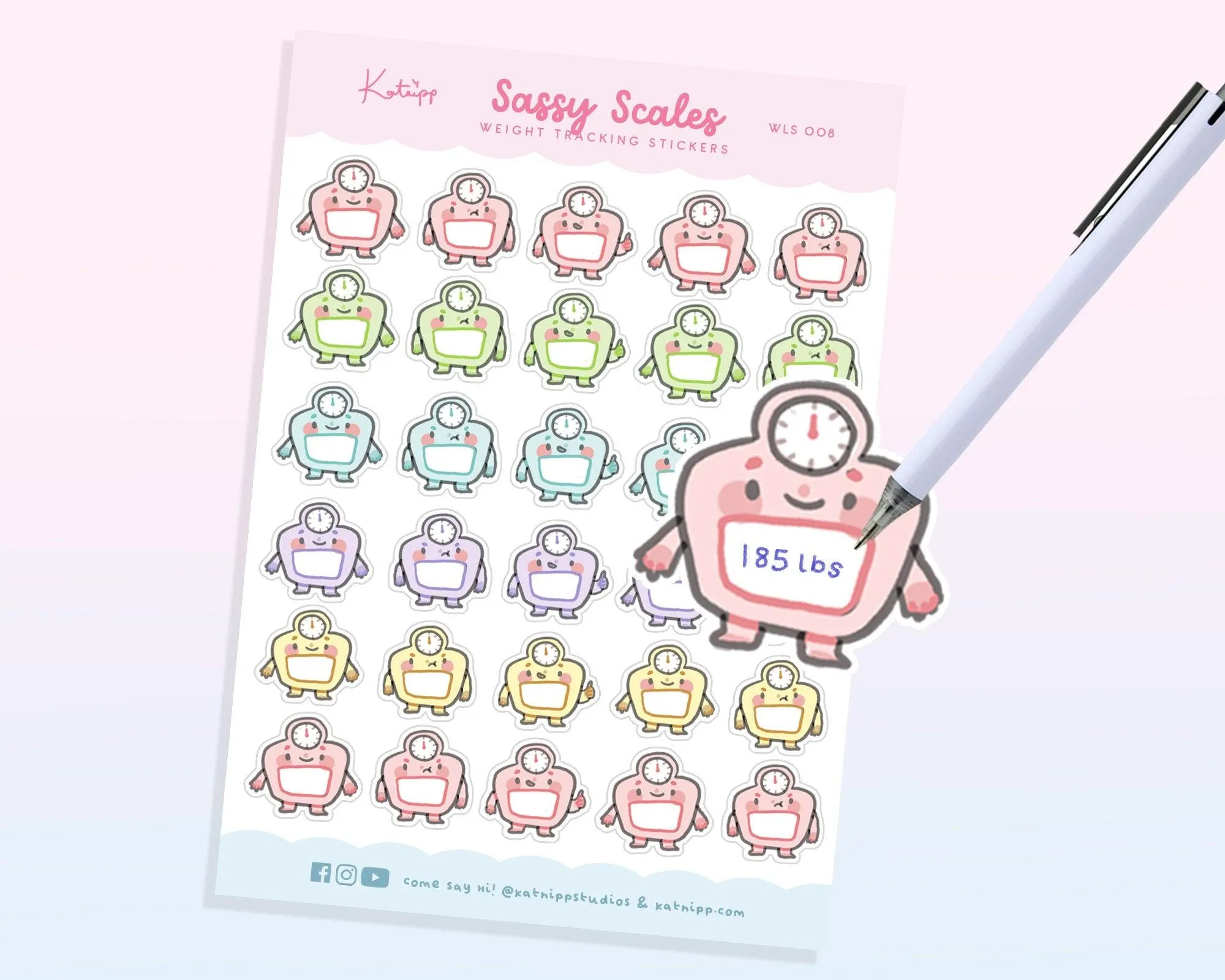 Weight Tracking Planner Sticker Sheet | Cute Kawaii Scale Stickers for Weight Loss Journals & Bariatric Planning | WLS 008